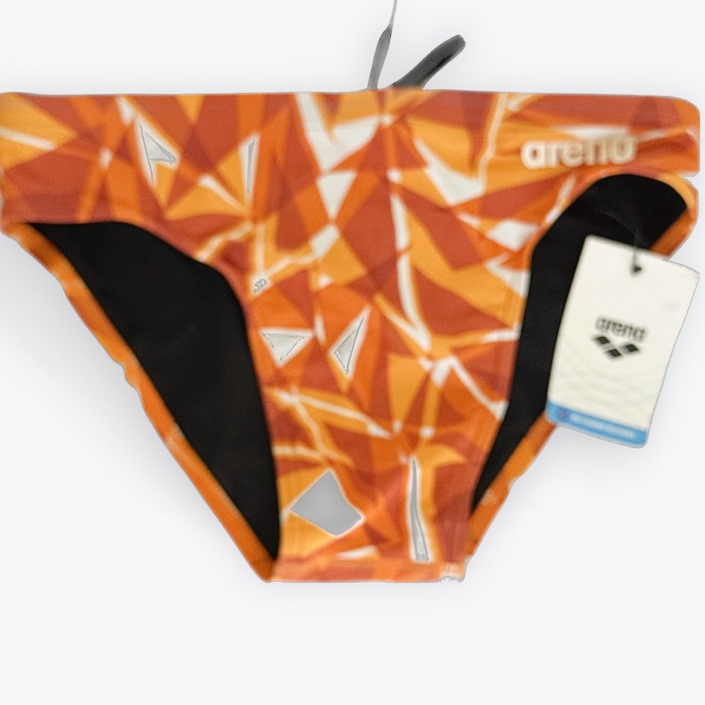 Arena Men’s Swim Brief, Vibrant Orange Geometric Swimwear Size 30